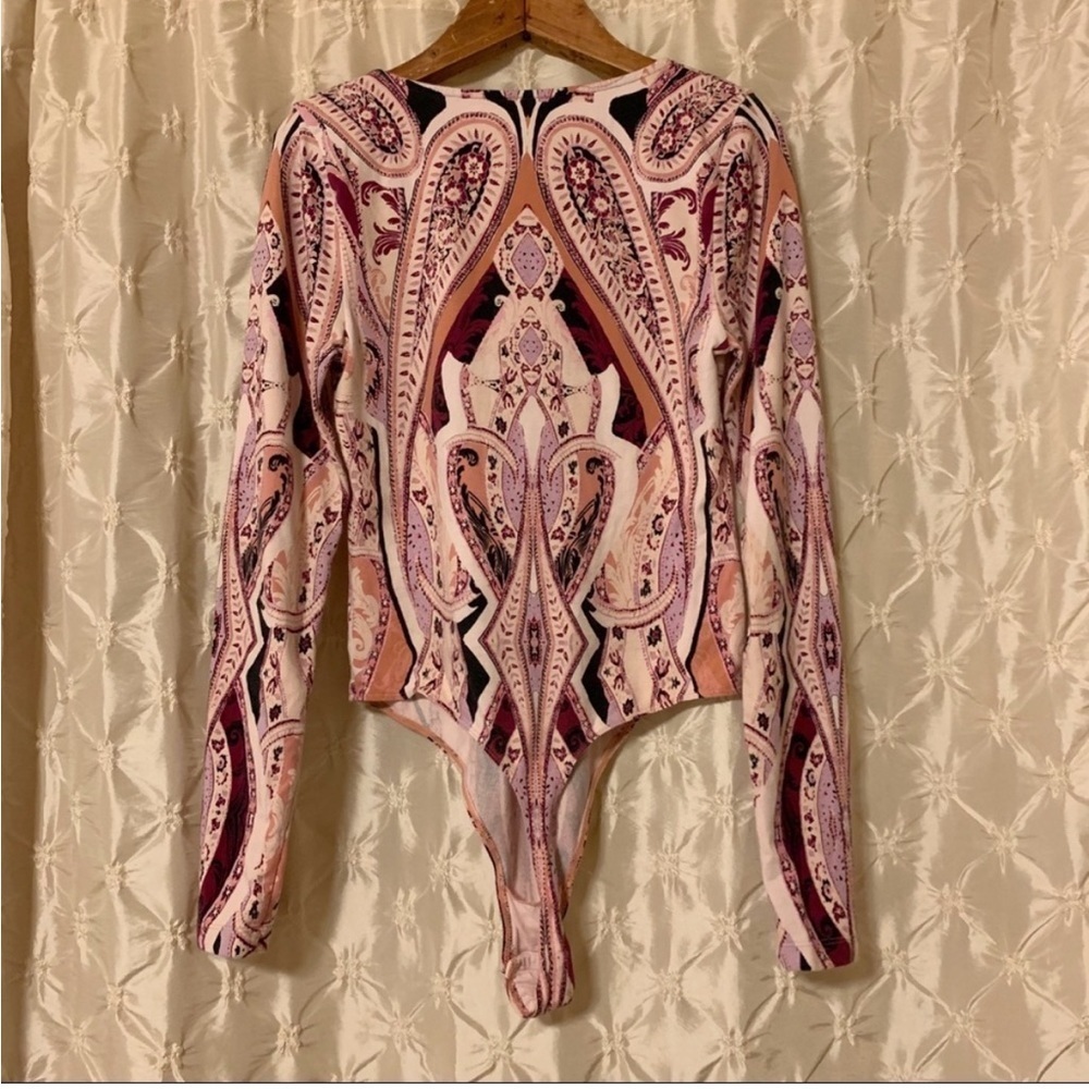 Free People Pick a Place Bodysuit Top Pink Purple Long Sleeve - Picture 6 of 15